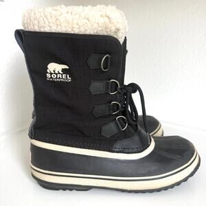 SOREL Waterproof Winter Boots Black Faux Shearling Women Size 11 Snow Mountain